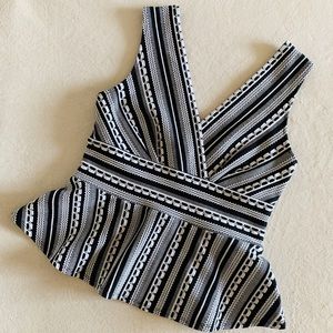 Anthropologie Peplum Embroidered Black White Tank